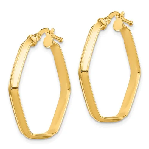 14K Gold 3x2mm Knife Edge Hexagon Hoop Earrings