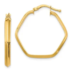 14K Gold 3x2mm Knife Edge Hexagon Hoop Earrings