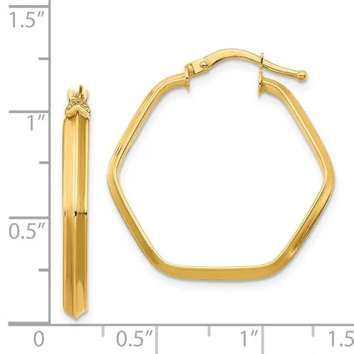 14K Gold 3x2mm Knife Edge Hexagon Hoop Earrings