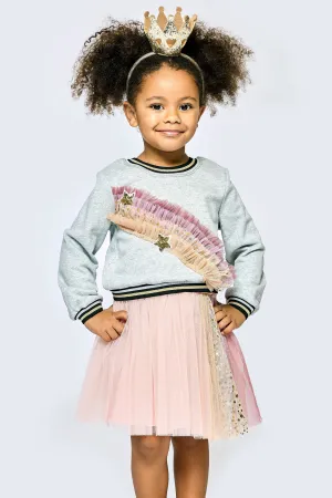 2pc Grey Pink Rainbow Sweater w Pink Tulle Skirt 2pc Grey Pink Rainbow Sweater w Pink Tulle Skirt