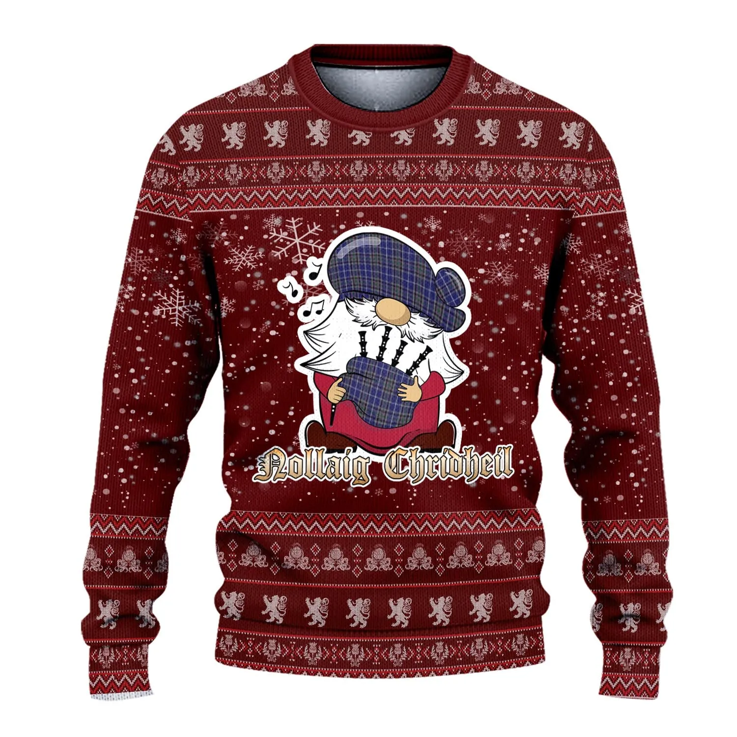 Alexander of Menstry Clan Christmas Family Ugly Sweater with Funny Gnome Playing Bagpipes
