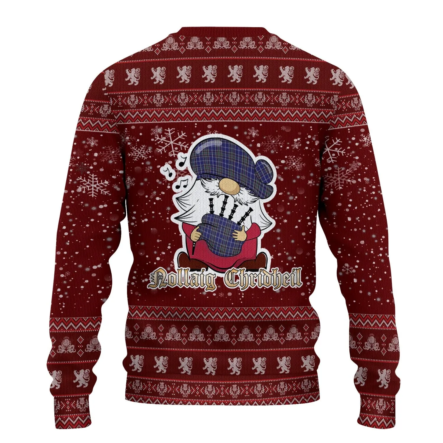 Alexander of Menstry Clan Christmas Family Ugly Sweater with Funny Gnome Playing Bagpipes