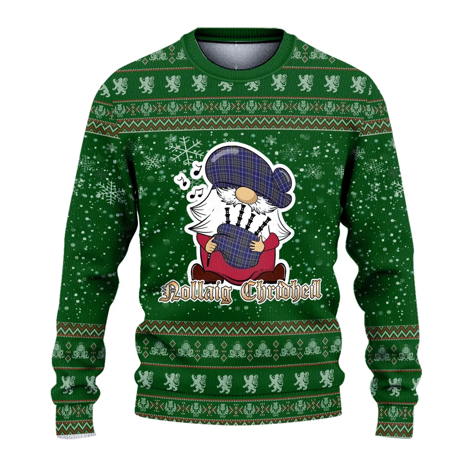 Alexander of Menstry Clan Christmas Family Ugly Sweater with Funny Gnome Playing Bagpipes