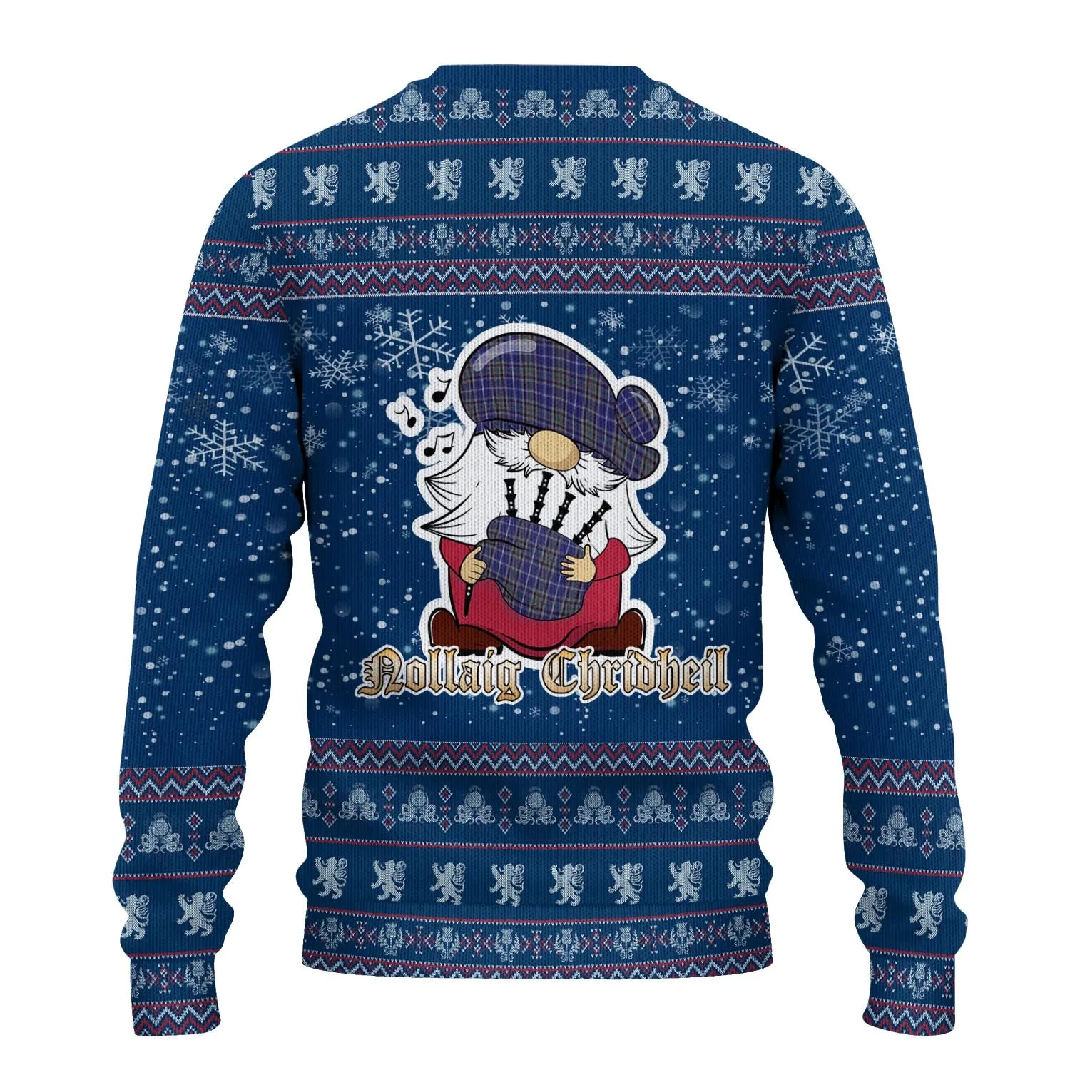 Alexander of Menstry Clan Christmas Family Ugly Sweater with Funny Gnome Playing Bagpipes