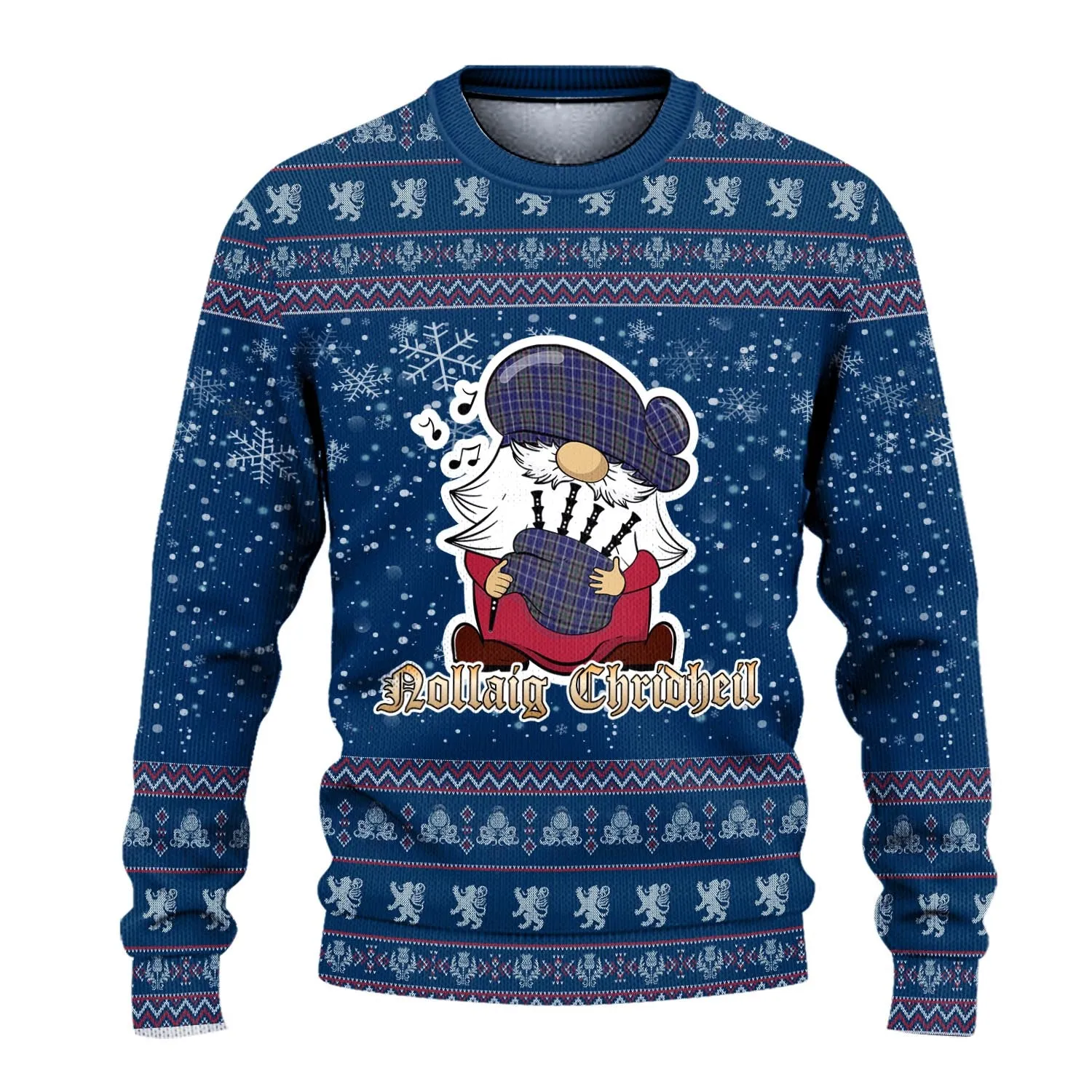 Alexander of Menstry Clan Christmas Family Ugly Sweater with Funny Gnome Playing Bagpipes
