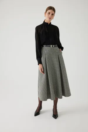 Aline Gingham Patterned Midi Skirt with Belt