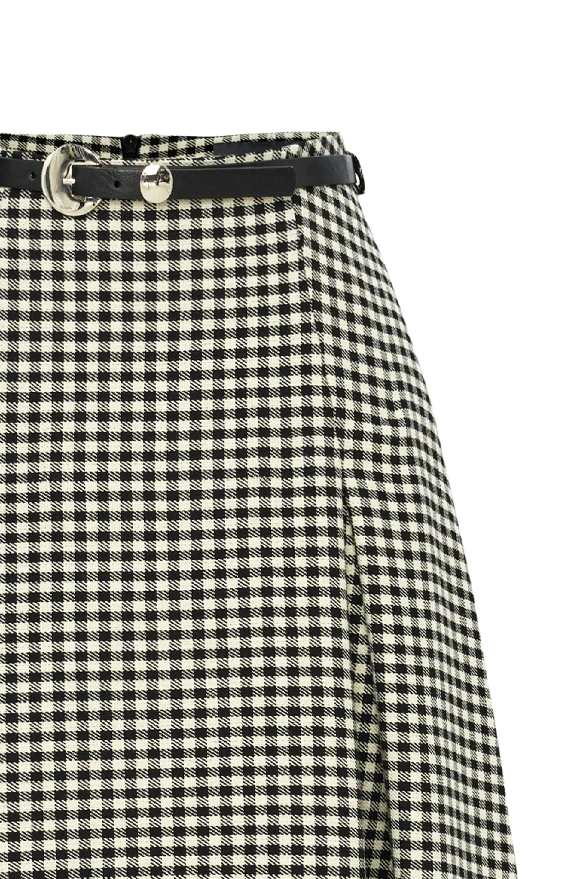 Aline Gingham Patterned Midi Skirt with Belt