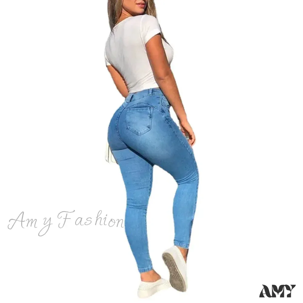 Amy Fashion - 2024 New High Waist Women Streetwear Sexy Stretch Plus Size Denim Fashion Elastici Slim Women Jean