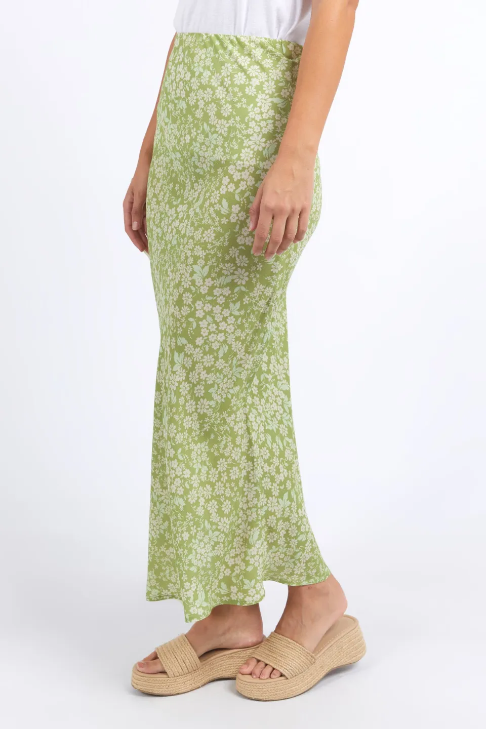 Antalya Green Floral Midi Skirt