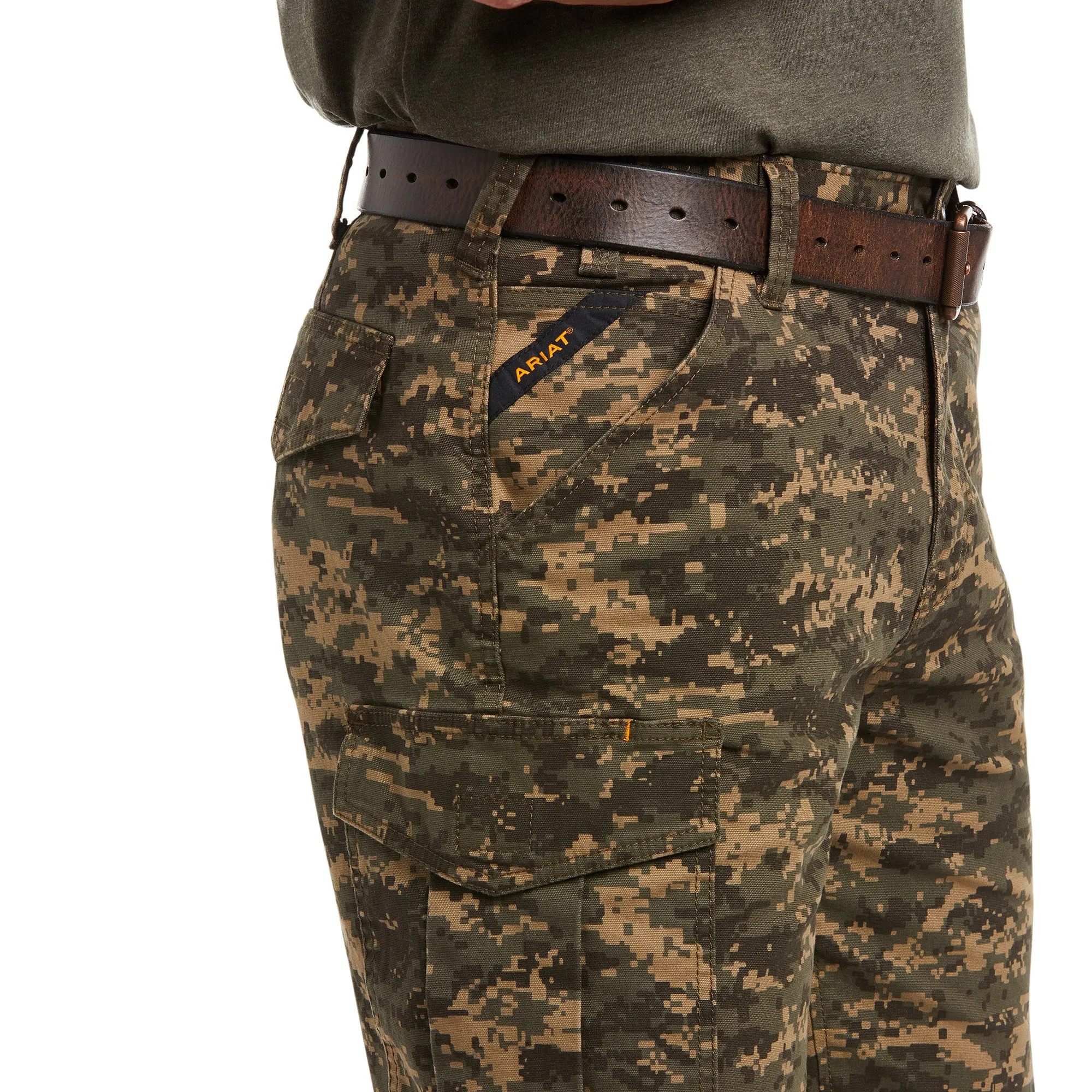 Ariat Mens Rebar Durastretch Made Tough Cargo Short Olive Camo