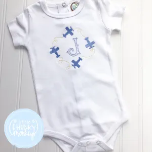 Baby Boy Bodysuit- Embroidered Airplanes on White