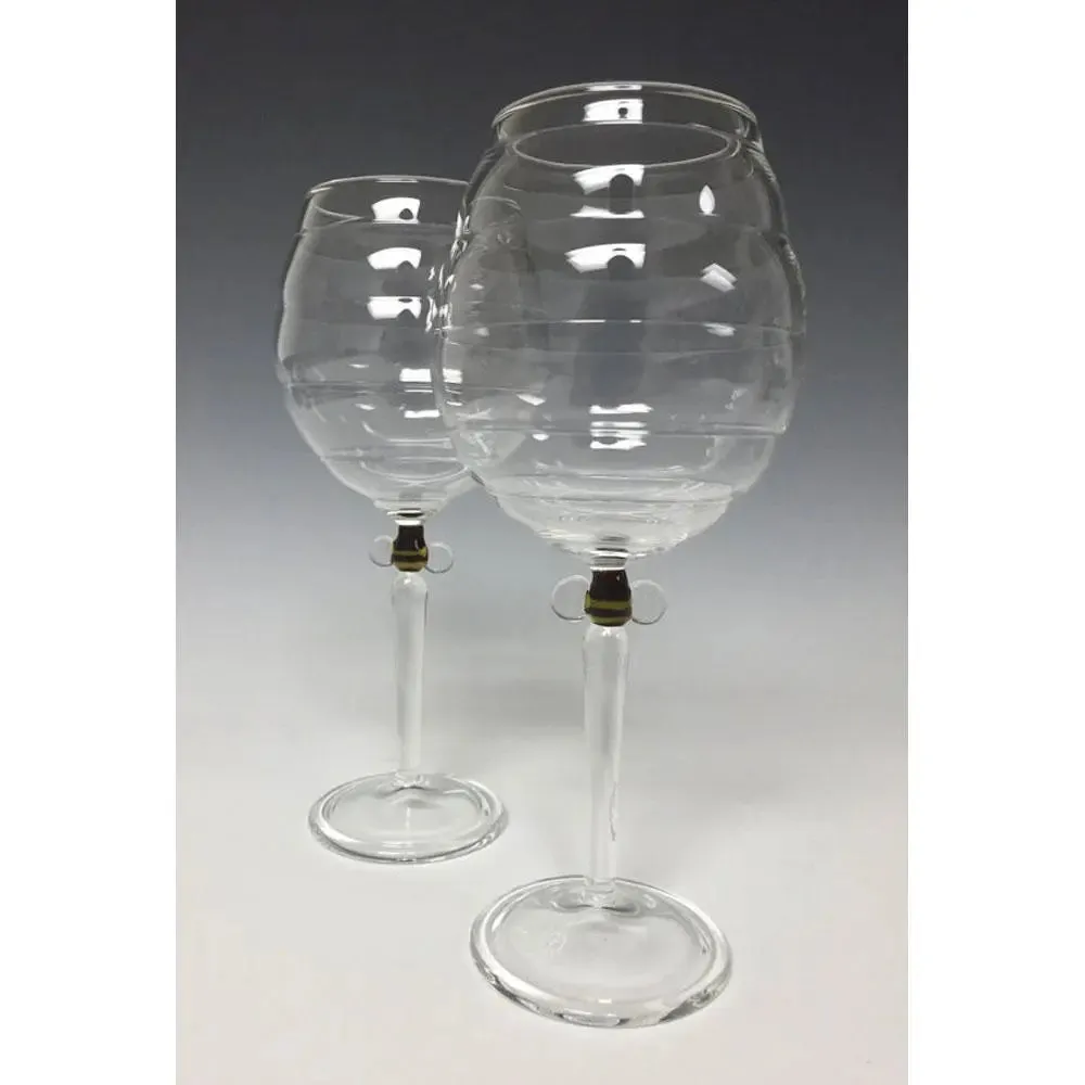 Beehive Glass Goblets Set of Two Bees Line by Sage Churchill-Foster, Sage Studios