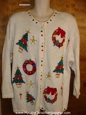 Big Size Trees and Wreaths 80s Christmas Sweater