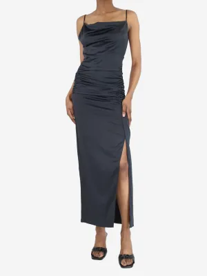 Black ruched midi slip dress - size UK 8