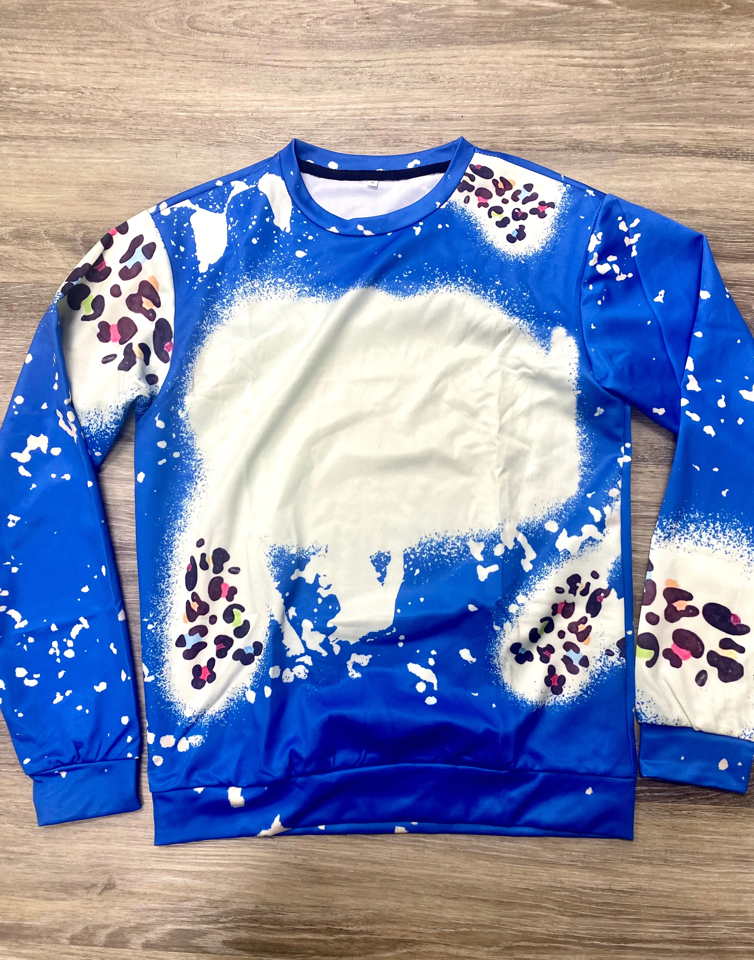 Blue Leopard Faux Bleached Crewneck