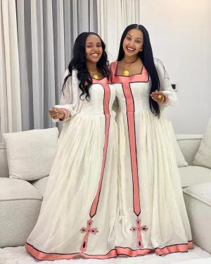 Blush Blossom Modern Ethiopian Dress Simple Pink Tilet Habesha Kemis