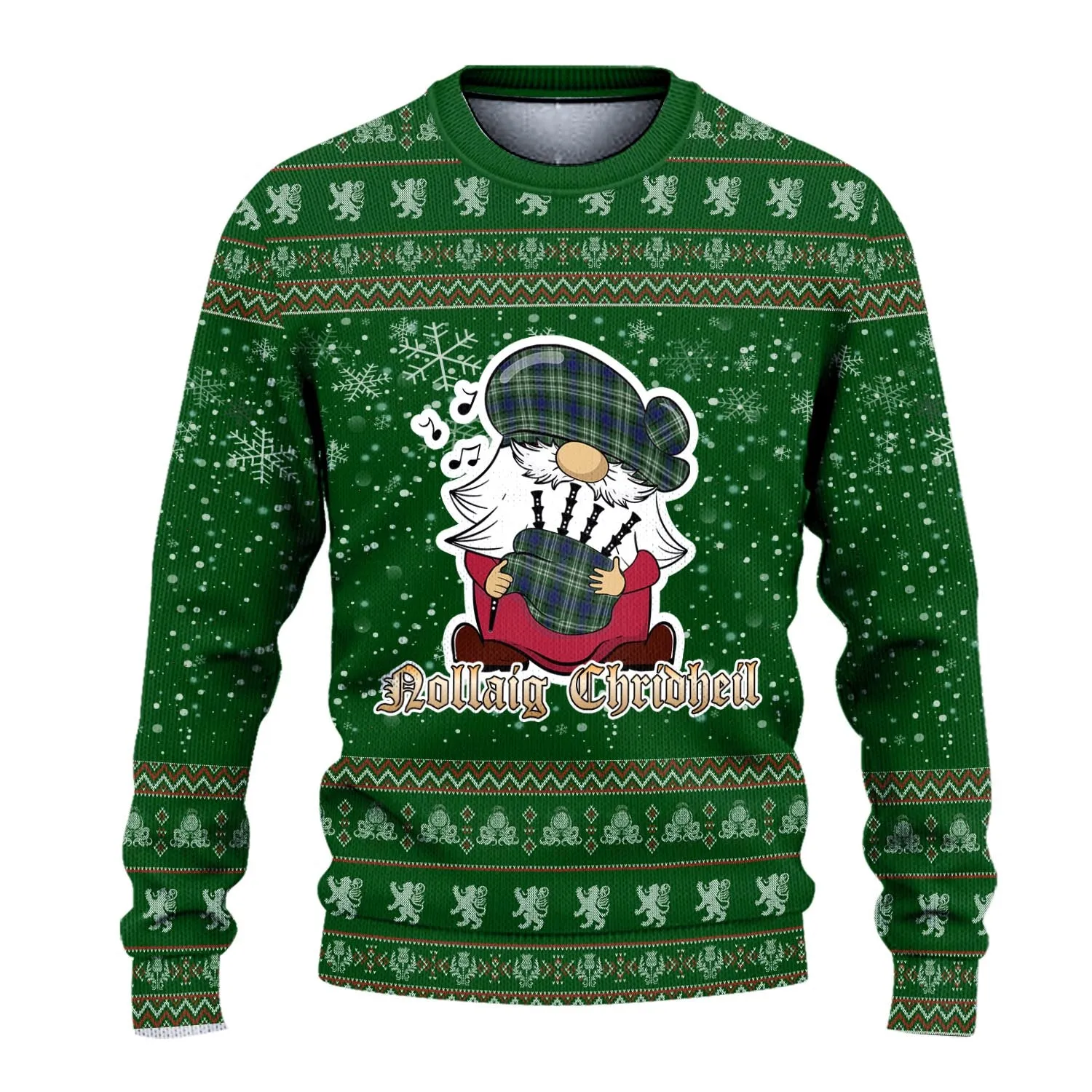 Blyth Clan Christmas Family Ugly Sweater with Funny Gnome Playing Bagpipes