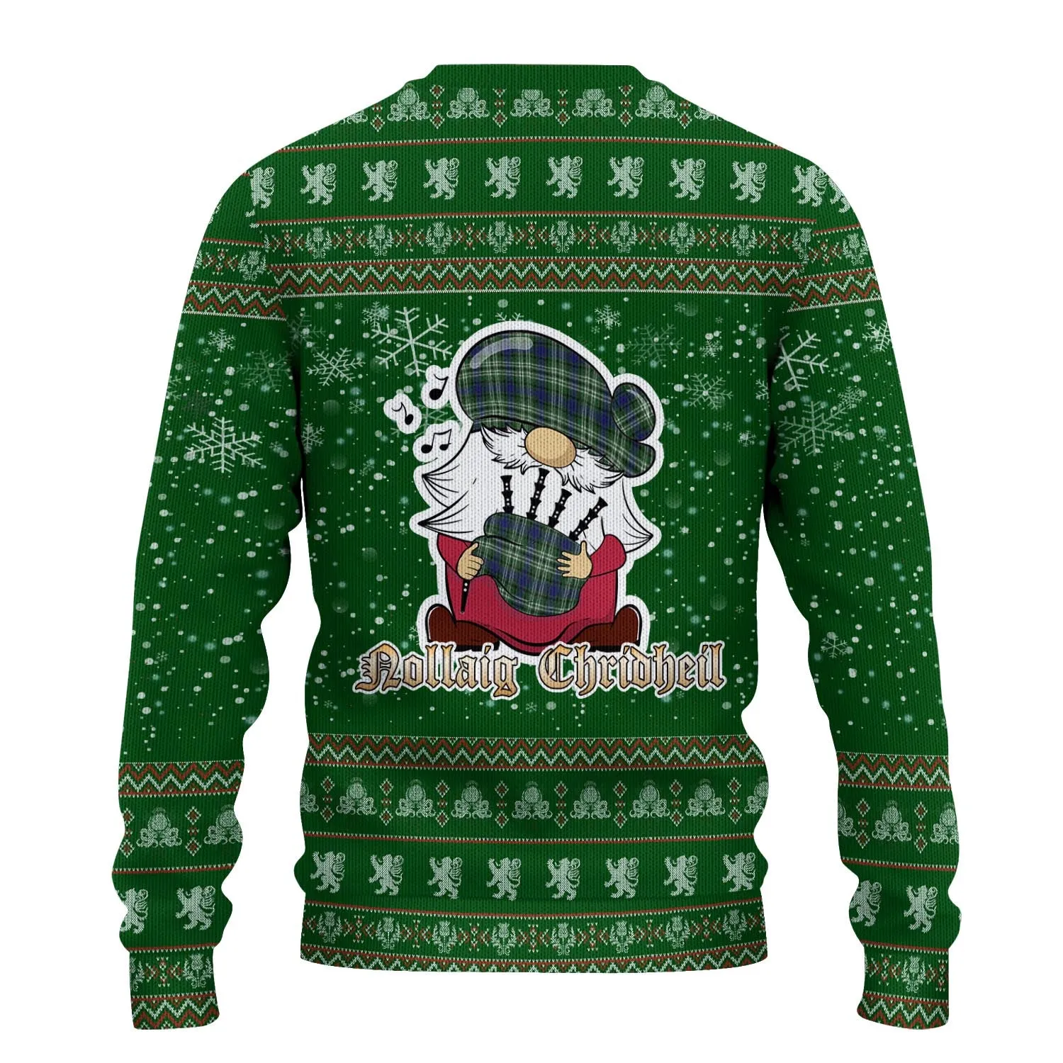 Blyth Clan Christmas Family Ugly Sweater with Funny Gnome Playing Bagpipes