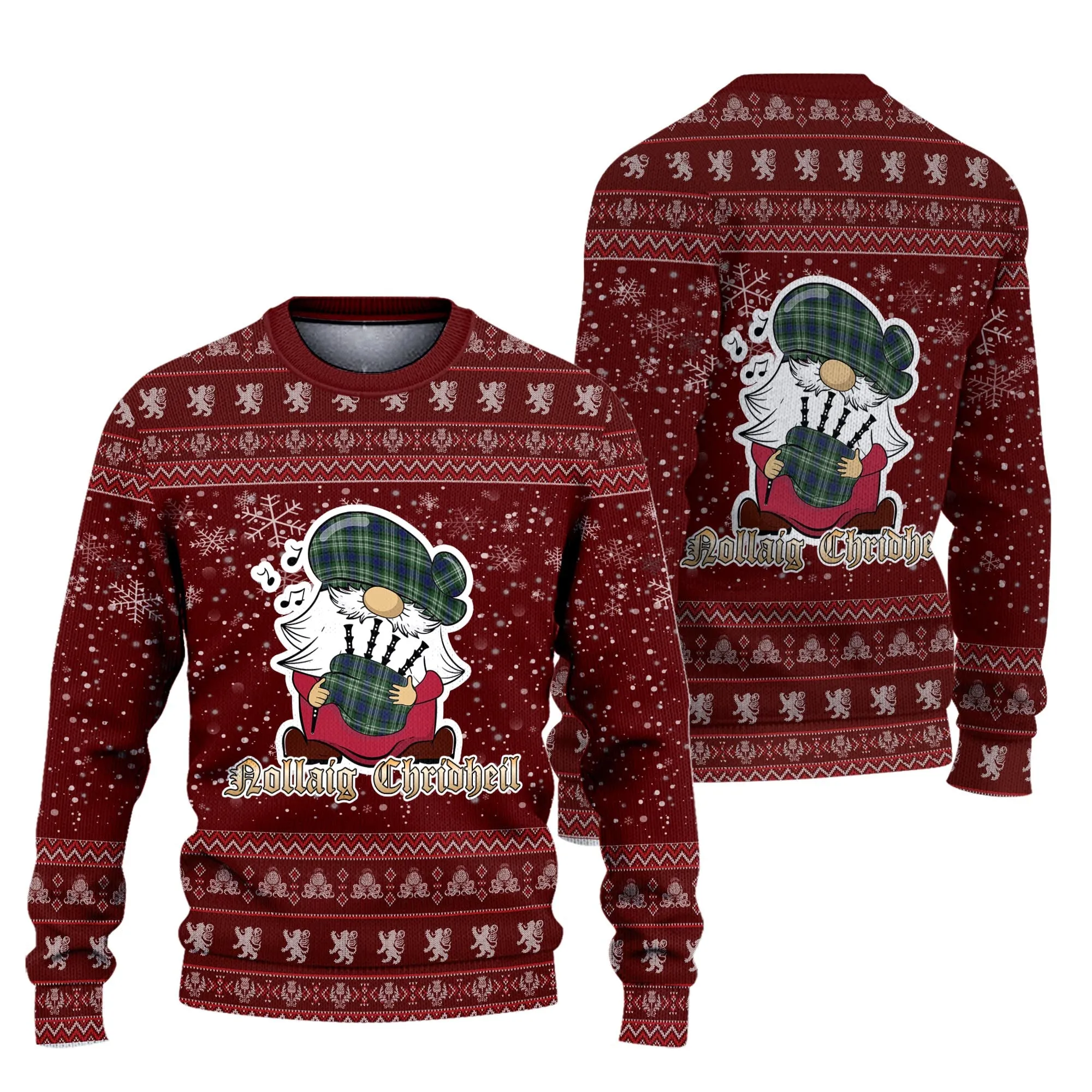 Blyth Clan Christmas Family Ugly Sweater with Funny Gnome Playing Bagpipes
