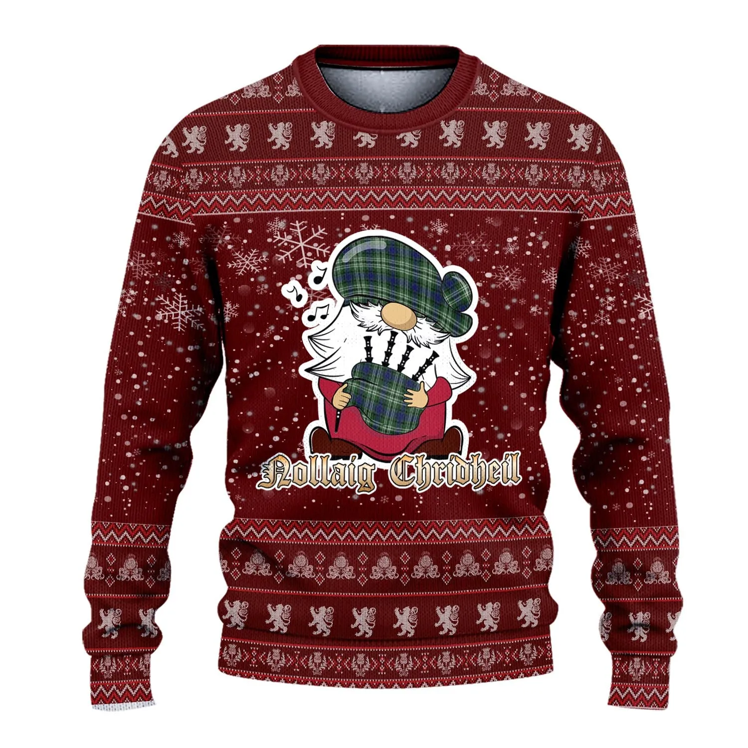 Blyth Clan Christmas Family Ugly Sweater with Funny Gnome Playing Bagpipes