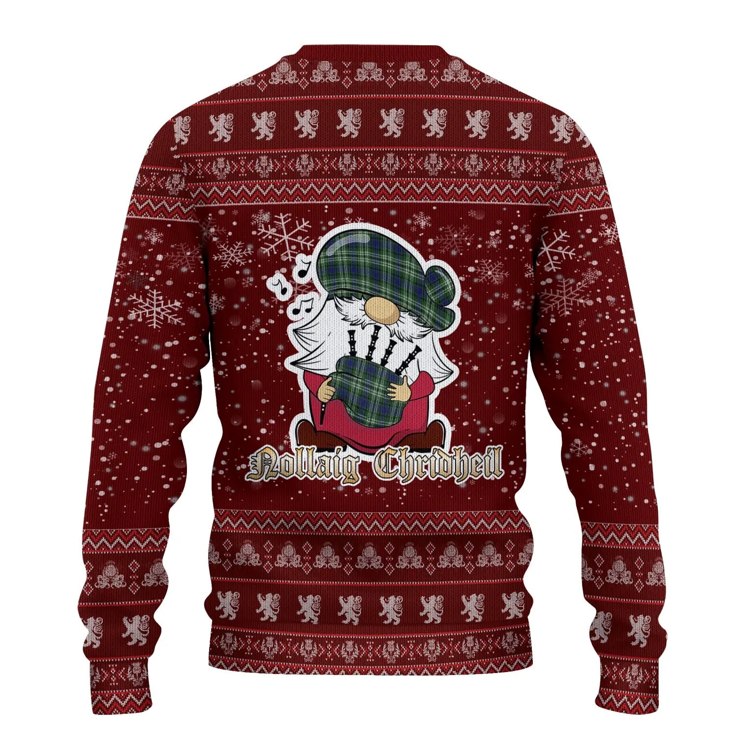 Blyth Clan Christmas Family Ugly Sweater with Funny Gnome Playing Bagpipes