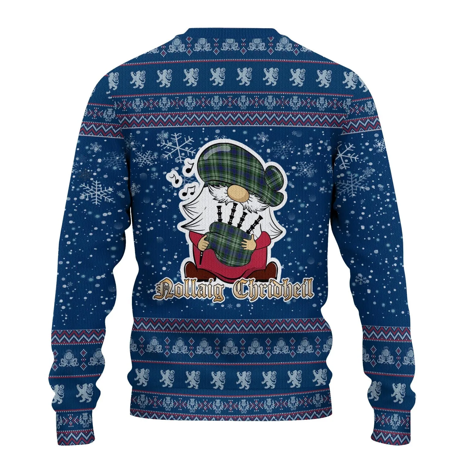 Blyth Clan Christmas Family Ugly Sweater with Funny Gnome Playing Bagpipes