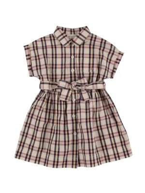 Bonpoint   Check print cotton shirt dress w/belt 