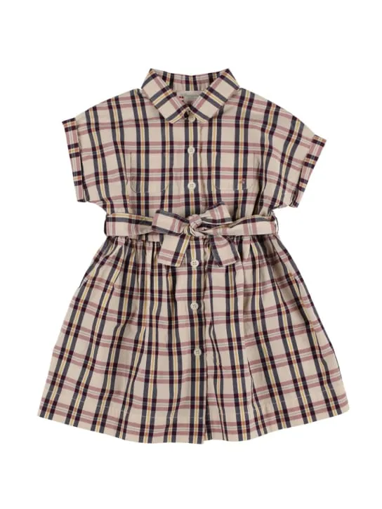Bonpoint   Check print cotton shirt dress w/belt 