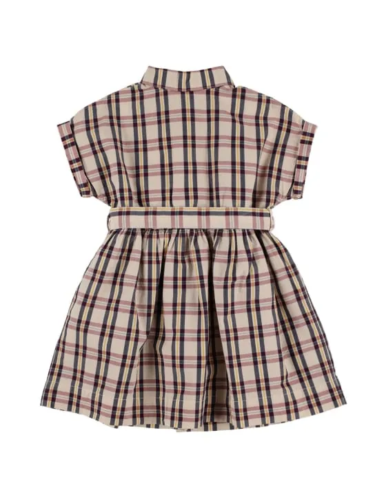 Bonpoint   Check print cotton shirt dress w/belt 