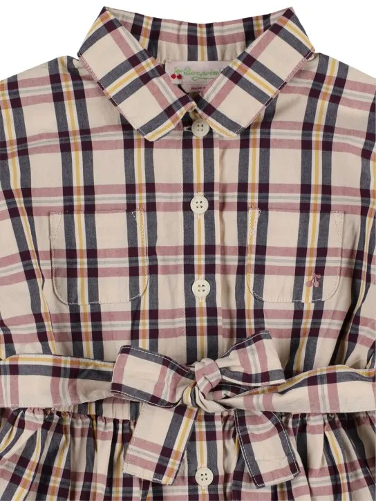 Bonpoint   Check print cotton shirt dress w/belt 
