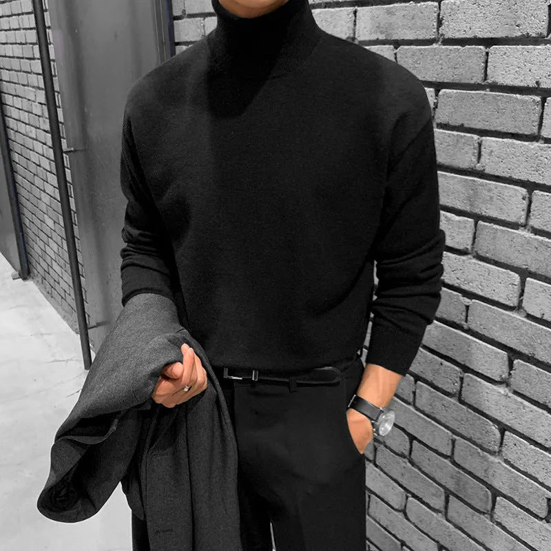 Bonsir Minimalist Fashion Men All-Match Bottoming Shirt Men's Half Turtleneck Sweater Korean Style Trendy Thickened Sweater Pullover Warm Loose Sweater