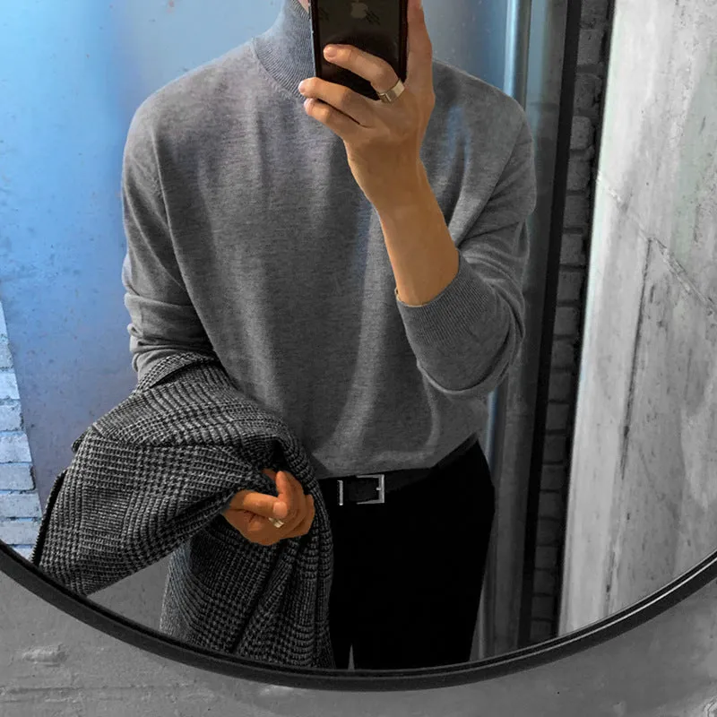 Bonsir Minimalist Fashion Men All-Match Bottoming Shirt Men's Half Turtleneck Sweater Korean Style Trendy Thickened Sweater Pullover Warm Loose Sweater