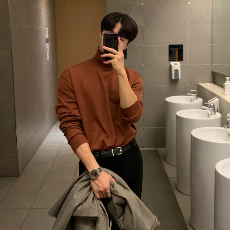 Bonsir Minimalist Fashion Men All-Match Bottoming Shirt Men's Half Turtleneck Sweater Korean Style Trendy Thickened Sweater Pullover Warm Loose Sweater