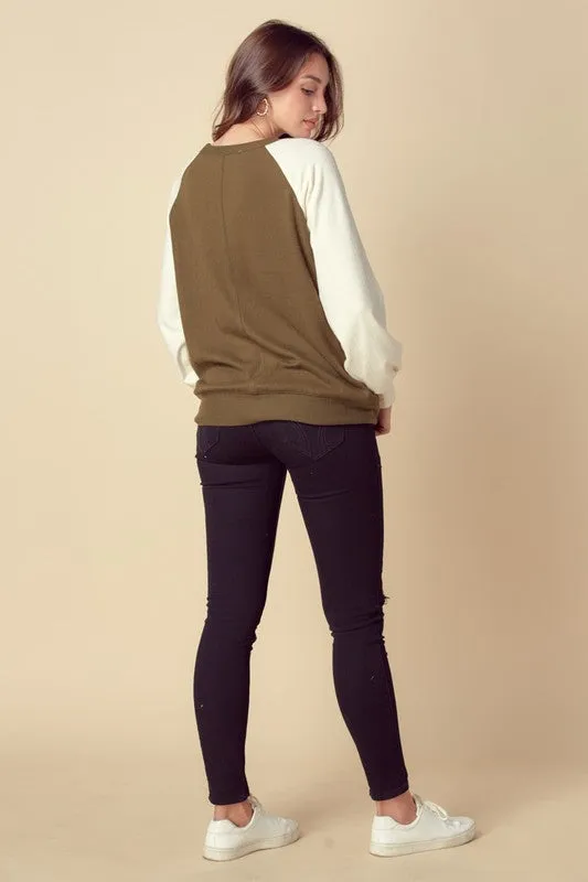 Brushed Color Block Raglan Sweatshirt
