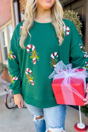Candy Cane Sequine Long Sleeve Pullover Sweatshirt *FINAL SALE*