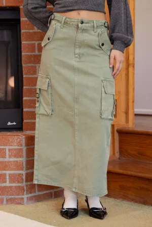 CARGO DENIM BACK SLIT MIDI SKIRT