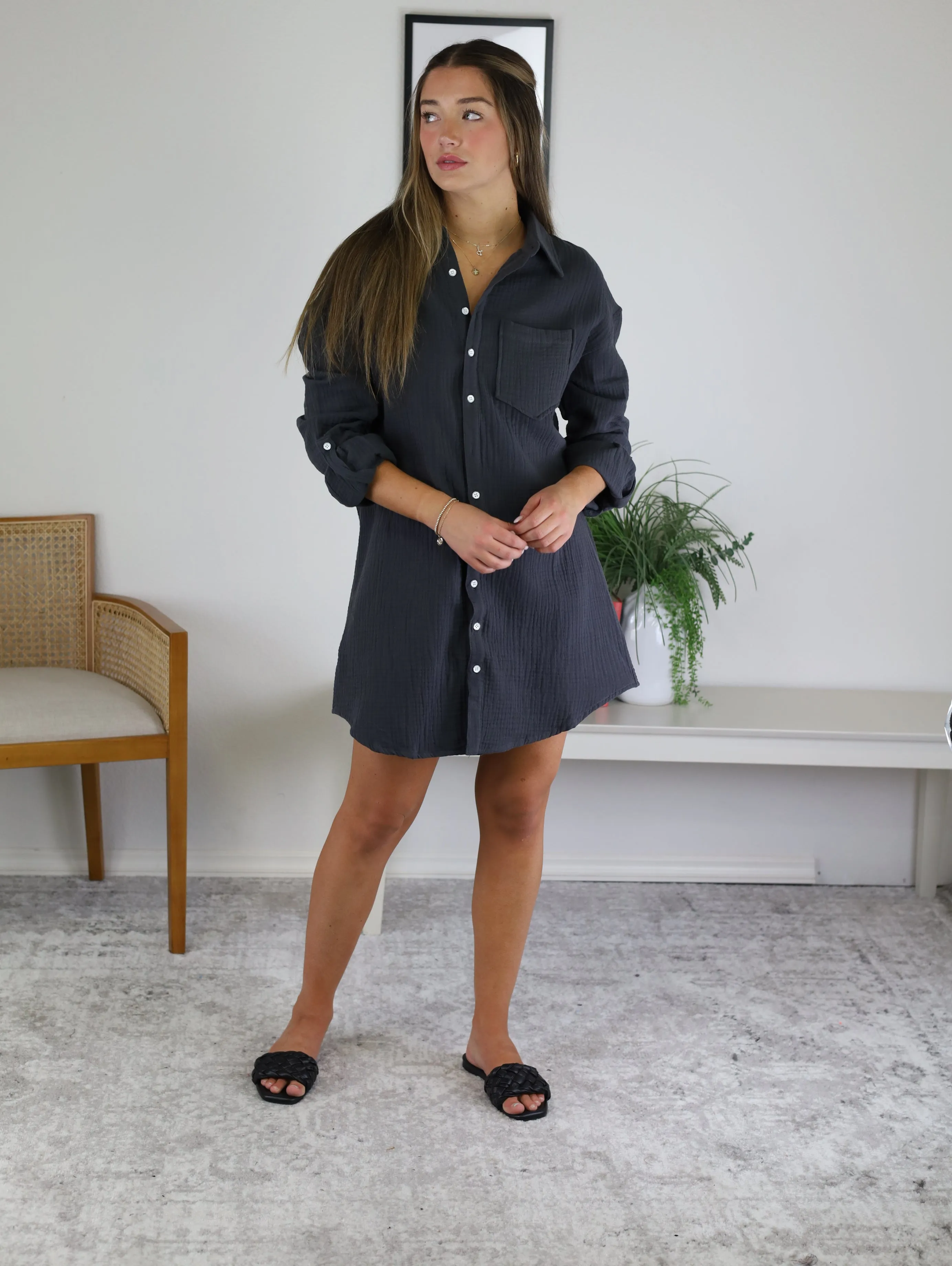 Casey Gauze Shirt Dress