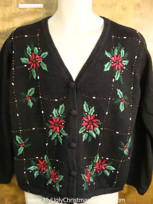 Cheap Tacky Bad Christmas Sweater with Poinsettias