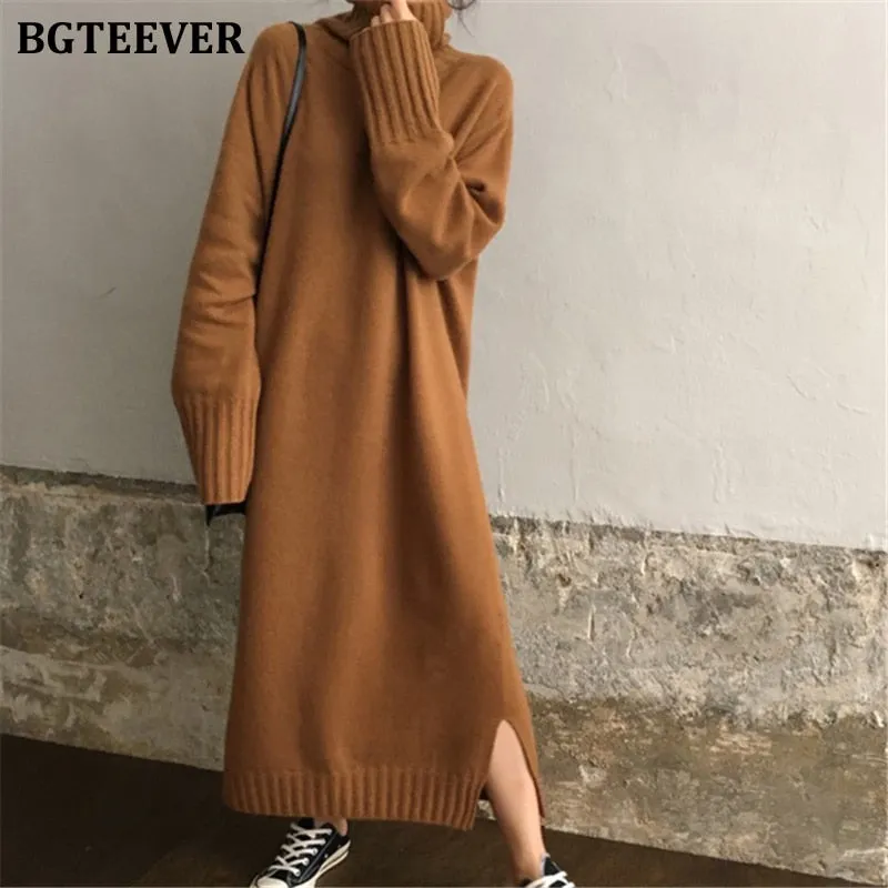 Christmas Gift Joskaa Thicken Oversized Autumn Winter Dress Turtleneck Women Sweater Dress Long Female Jumper Dress Knitted Vestidos 2019