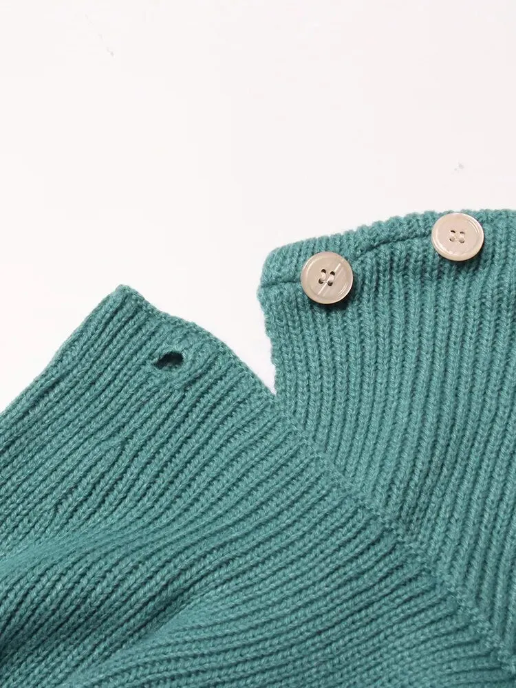 Cut Out Knitting Sweater For Women Turtleneck Lantern Sleeve Solid Minimalist Pullover Female Autumn Clothing Style