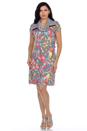 D92234806 Cowl Neck Cap Sleeve Dress