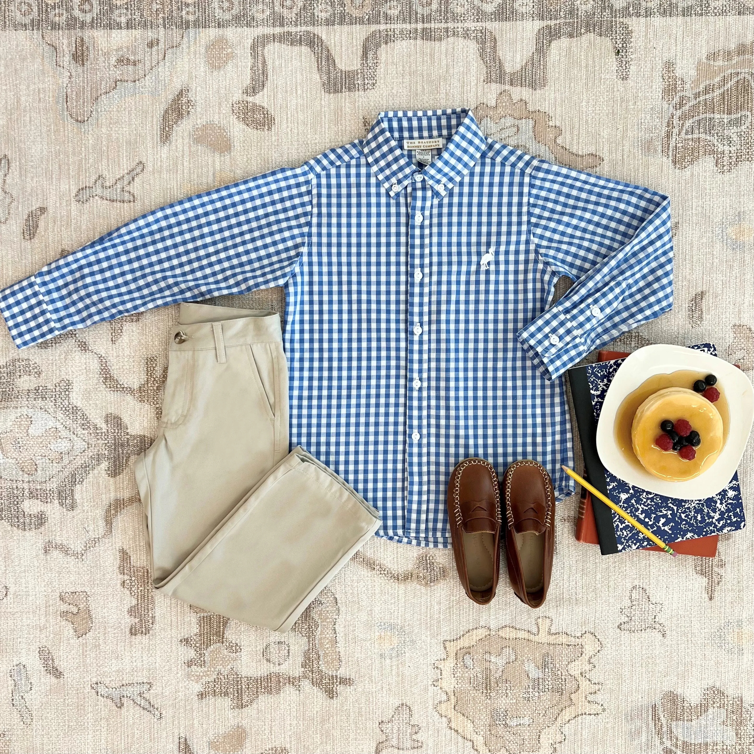 Dean's List Dress Shirt - Barbados Blue Gingham with Worth Avenue White Stork