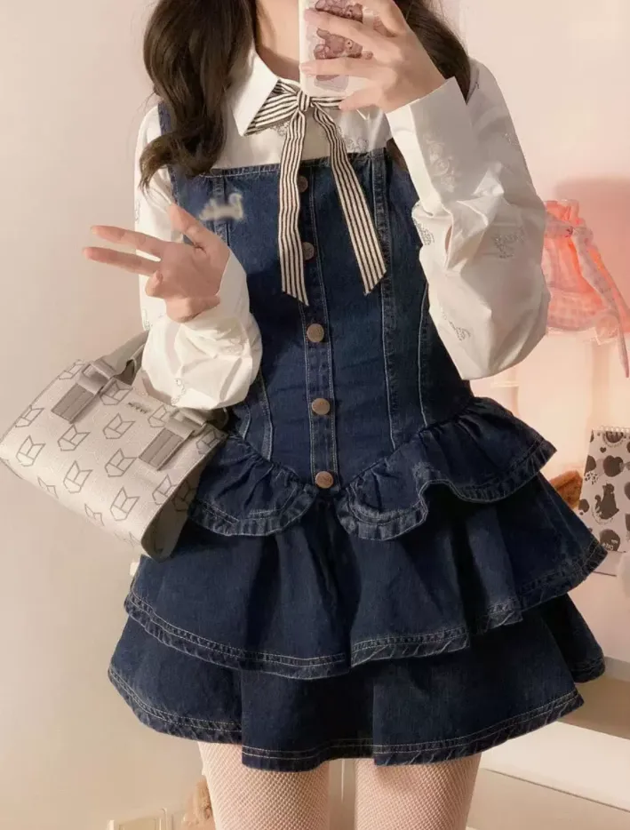 Denim slip dress two piece set  PL52900