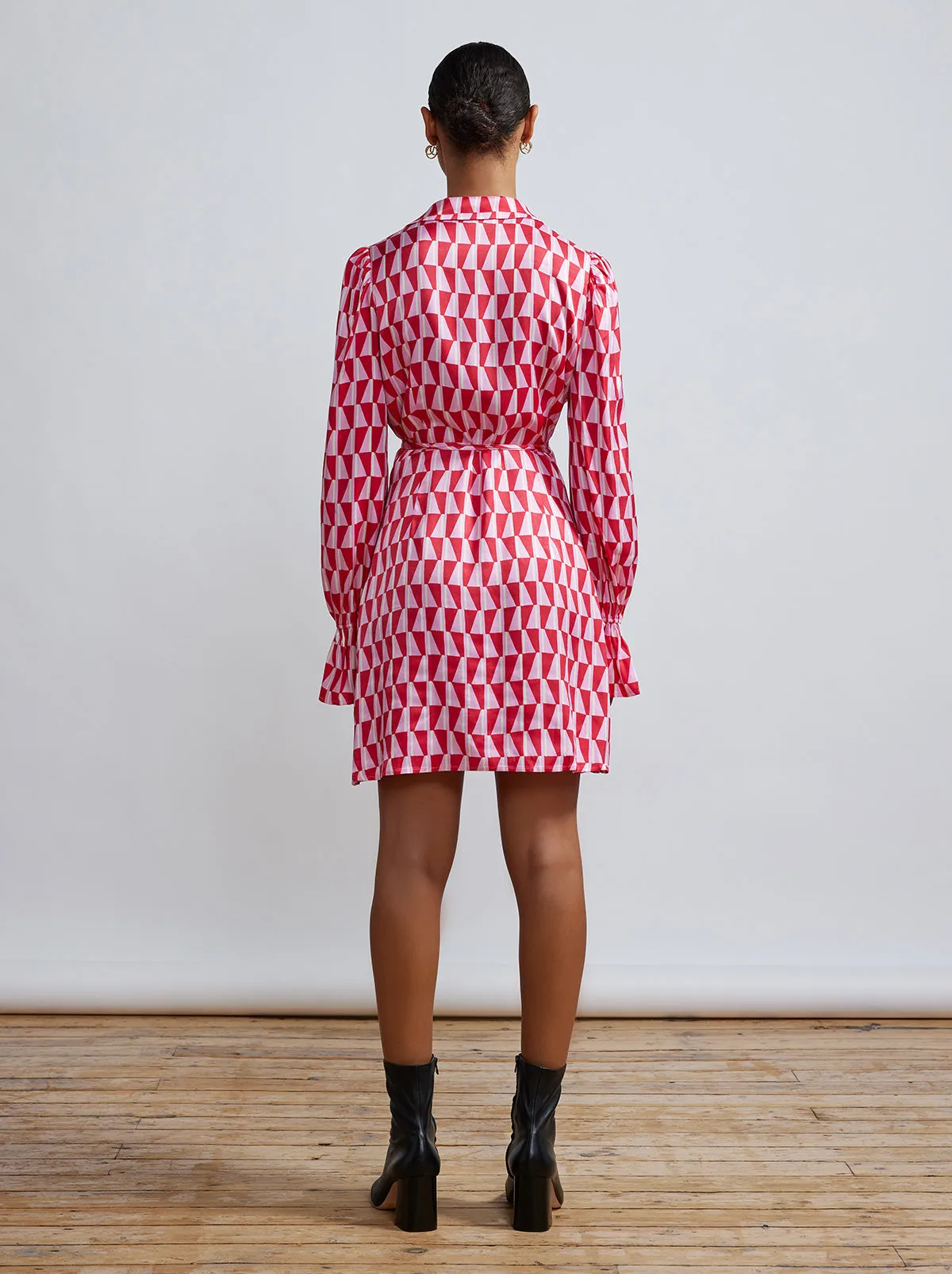 Diane Pink Tile Print Wrap Mini Dress