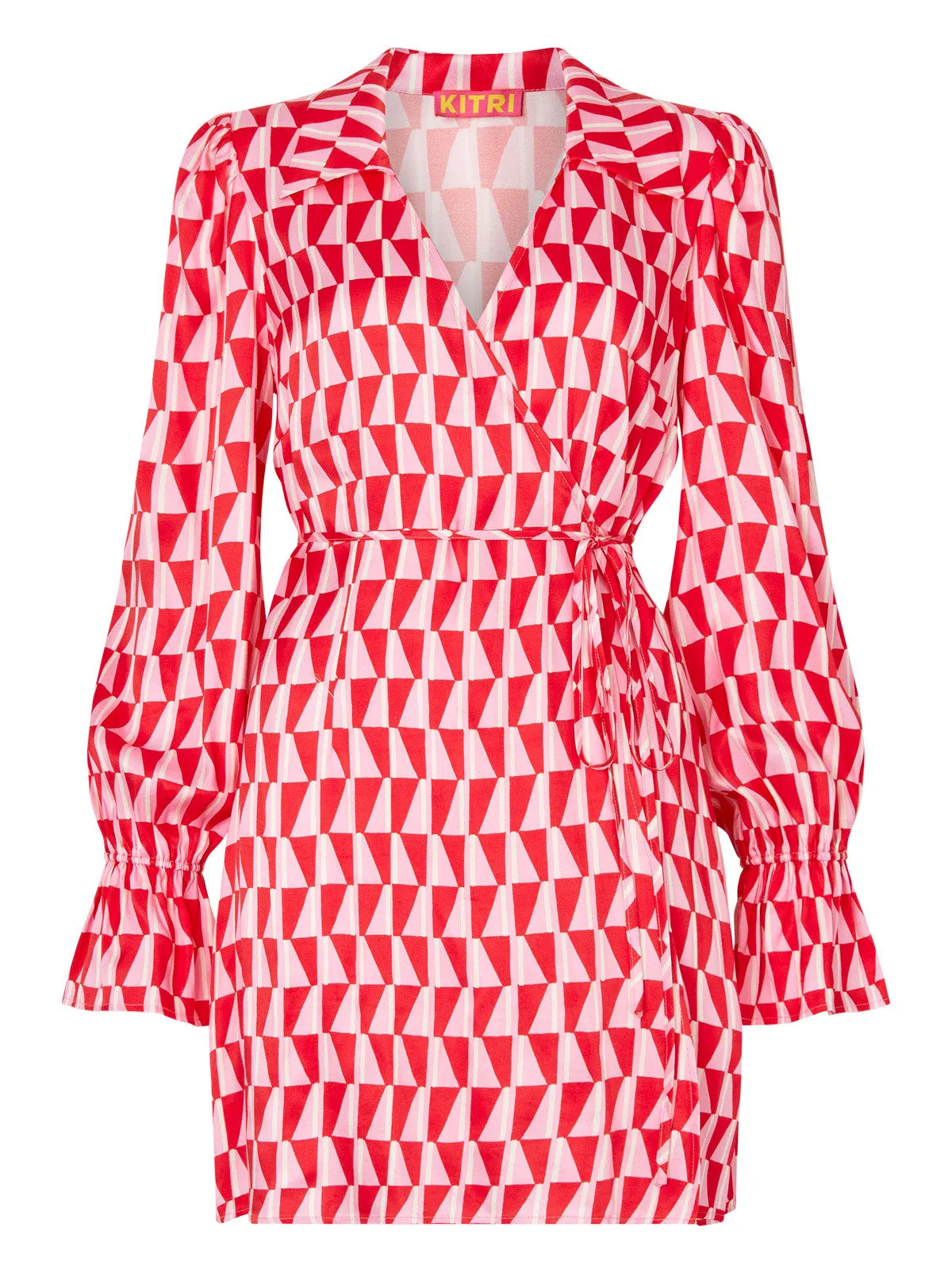 Diane Pink Tile Print Wrap Mini Dress