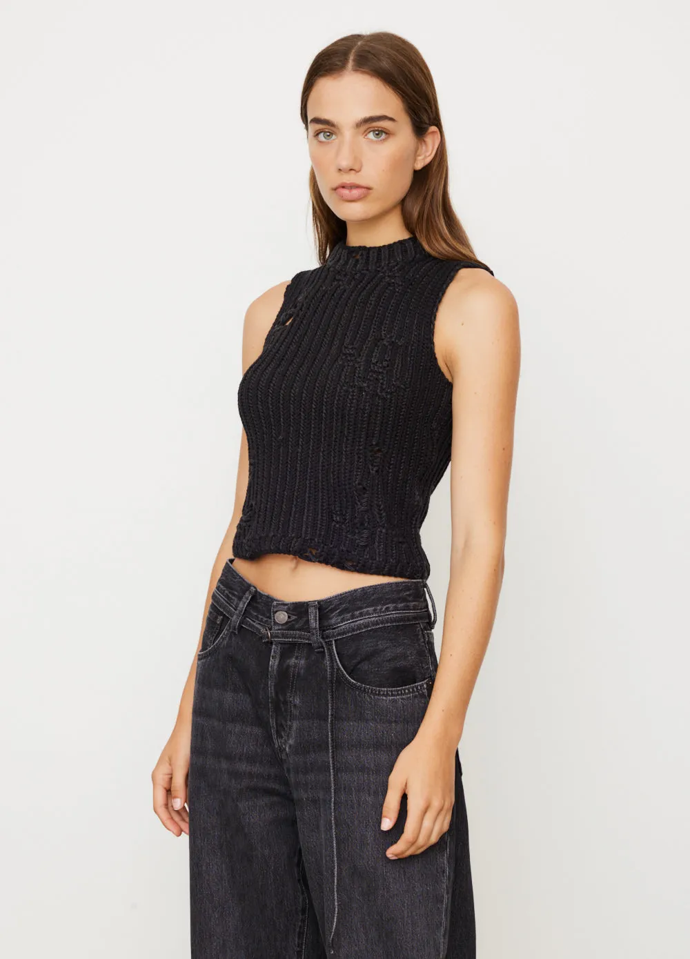Distressed Cropped Vest
