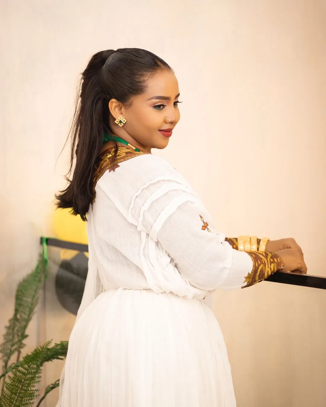 Elegant Brown Traditional Ethiopian Dress: Cross Stitched Handcrafted Habesha Dress Gorgeous Habesha Kemis
