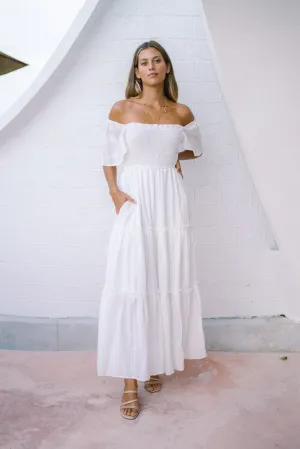 Eleyna White Stripe Tiered Maxi Dress