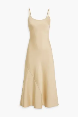 Emery midi slip dress in IRIS & INK satin crepe, sand