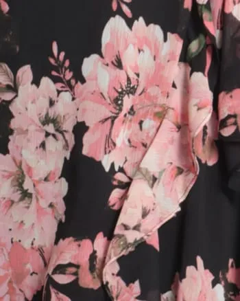 Floral side tie ruffle wrap maxi dress | Black/Pink
